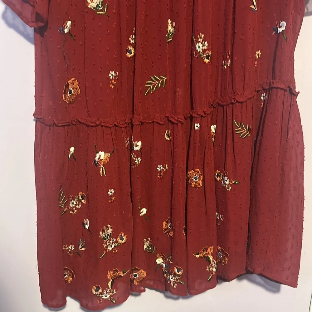 Zara burgundy embroidered floral sequin tiered dress. Limited edition. Size S. - Picture 5 of 7